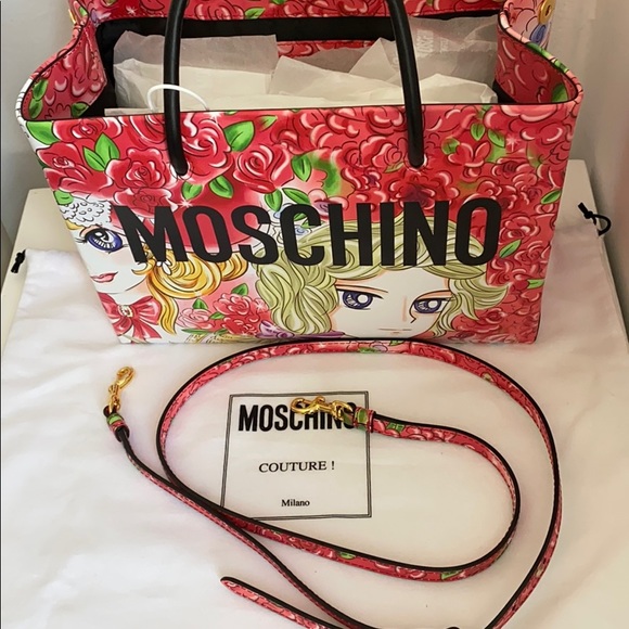 💯 Authentic Moschino Couture Red Leather Tote Bag - Picture 4 of 17